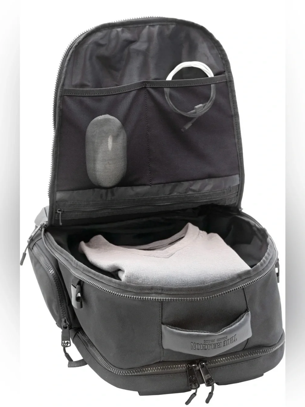 NWT True Religion Hemi Style Black Nylon/Leather Travel Backpack